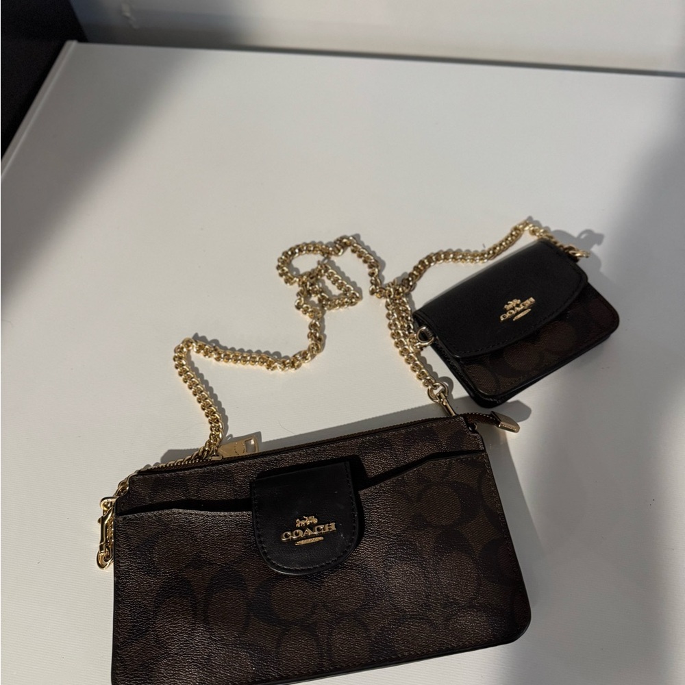 Coach Dark Brown Crossbody Bag with Gold Chain